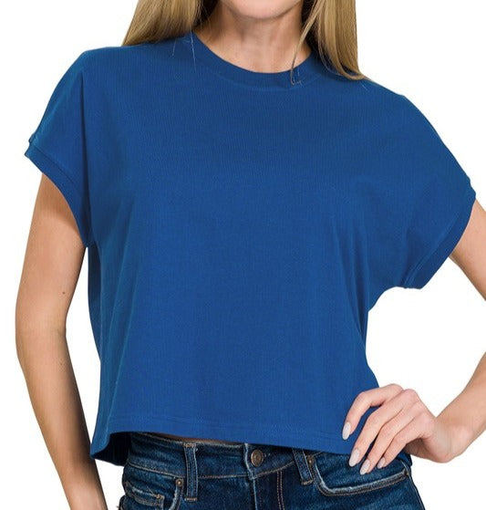 Royal Blue Cotton Relaxed Crop Tee