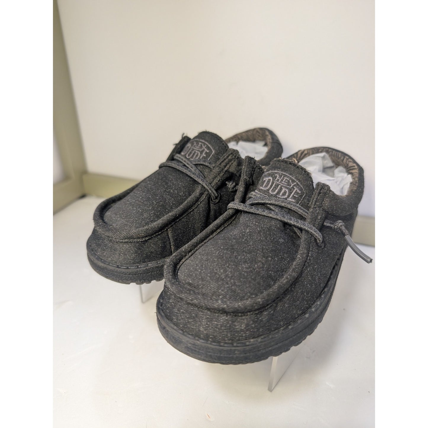 Hey Dude Youth Wally Basic Black Casual Kids Shoes Size US 12 Toddler