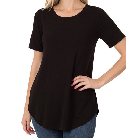 Poly Blend Round Neck Round Hem Top