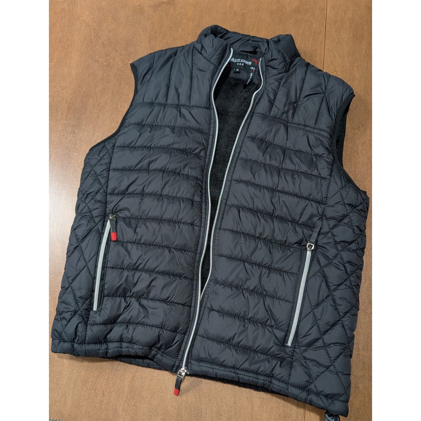 Ace Of Diamond Men's Vest Size M Black Full Zip Quilted Lined Pockets Orig $109