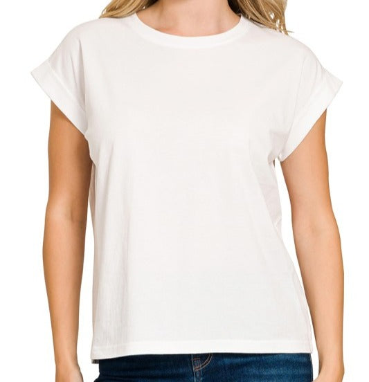 Round Neck Folded Short Sleeve T-shirt