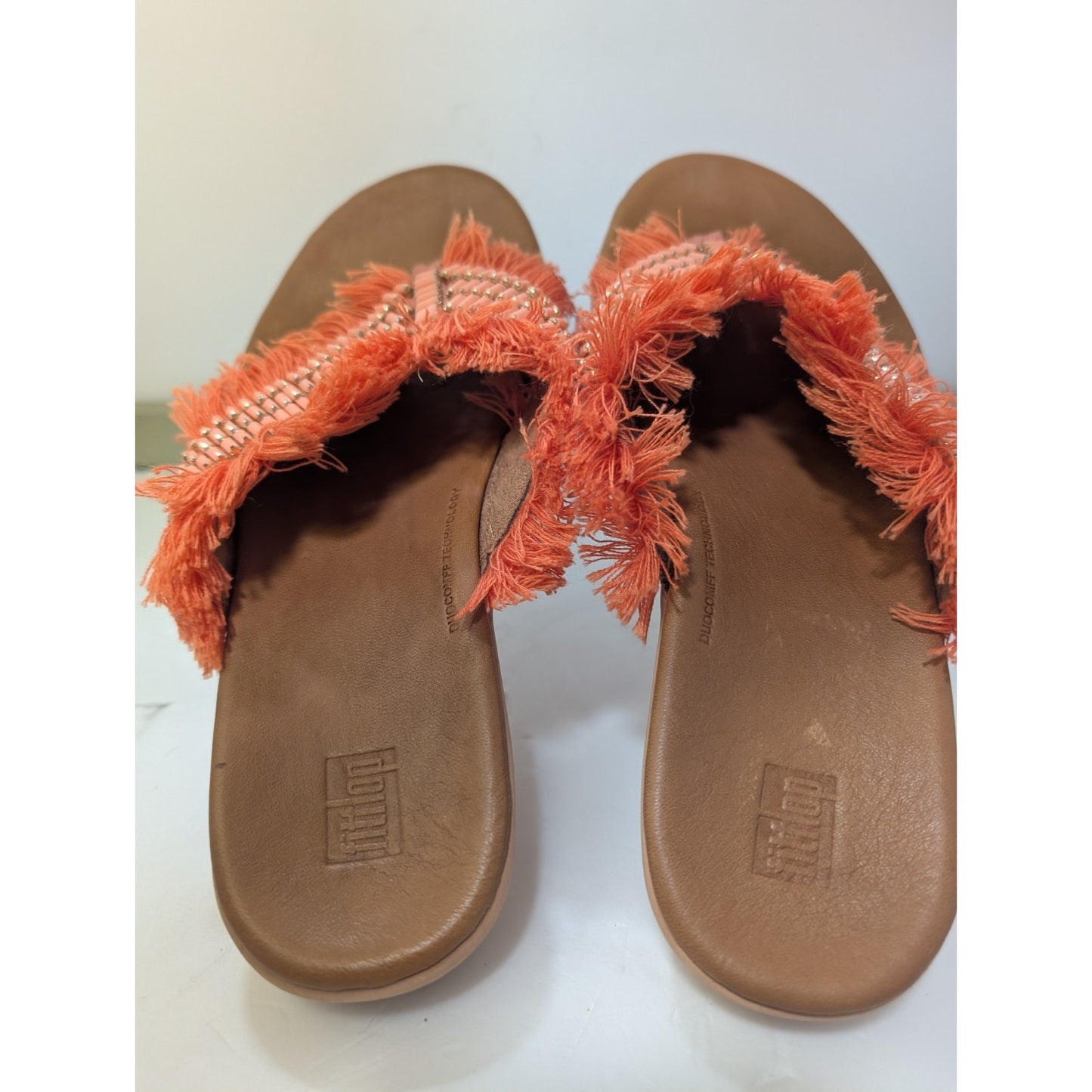 Fitflop Ava Crystalstone Fringy Sandal 7 Coral Lava Orthopedic Shoe Orig $60