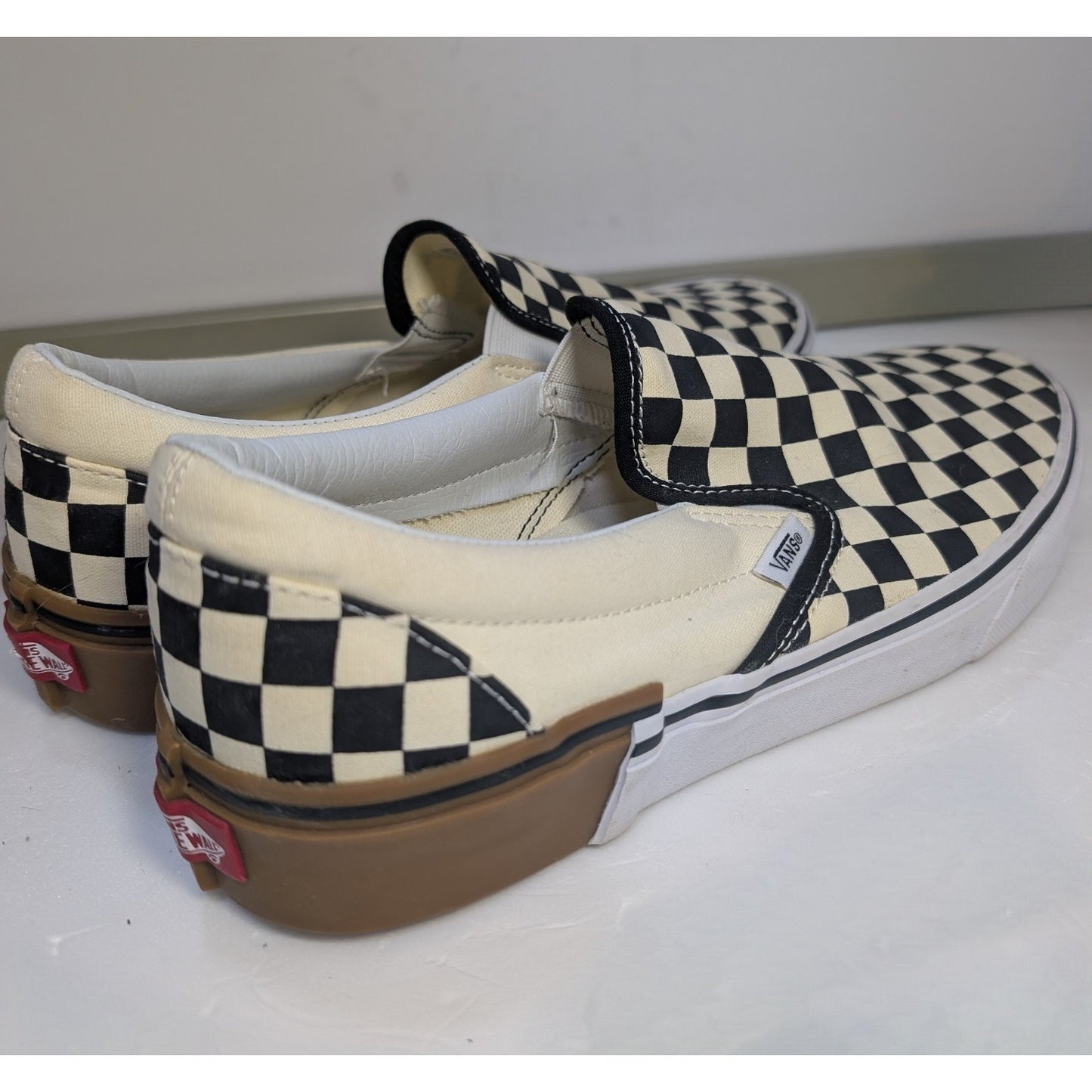 VANS Unisex Black White Checkerboard Classic Slip On Sneaker Shoe - Size M 11
