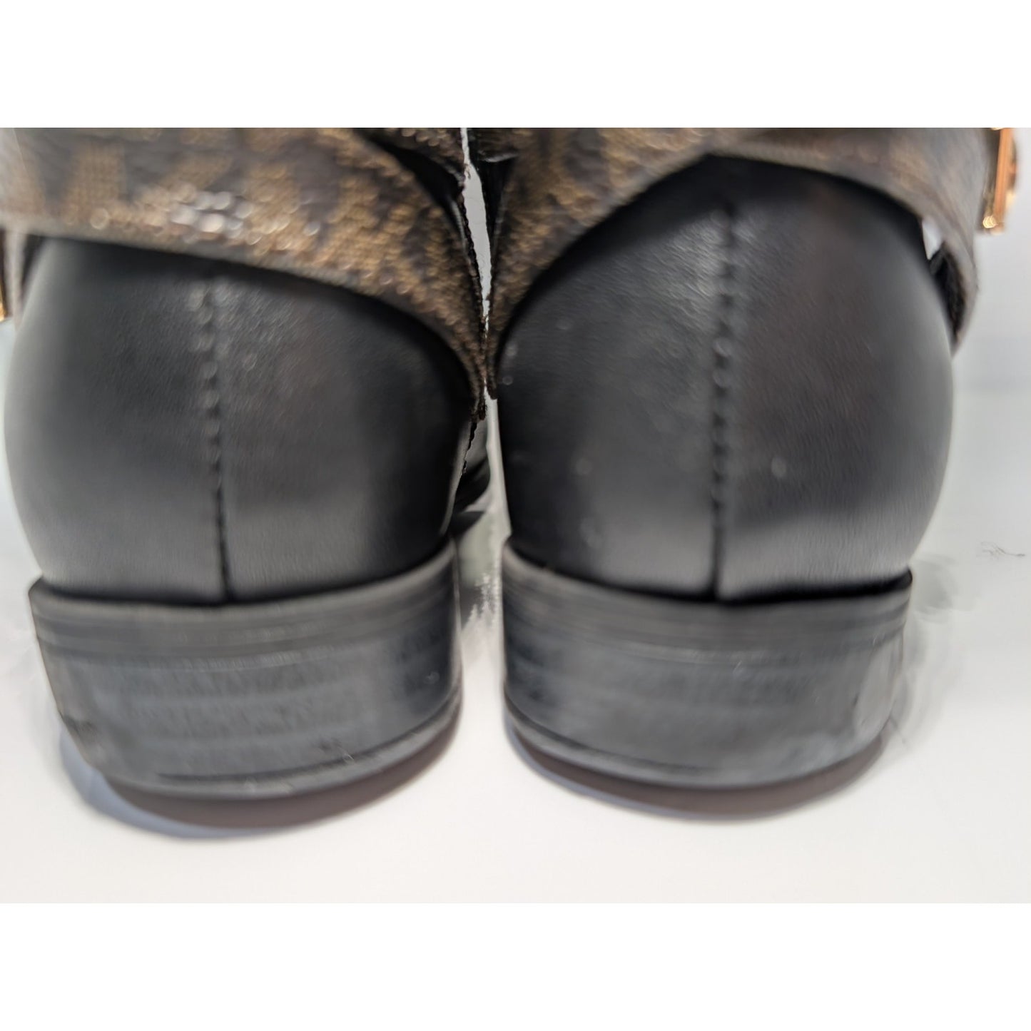 Michael Kors Girls Black Leather Boots Size 9 Kids Black Brown Logo.