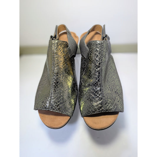 Vionic Tatiana Sandal Metallic Pewter Adjustable Arch Support Womens Size 8.5