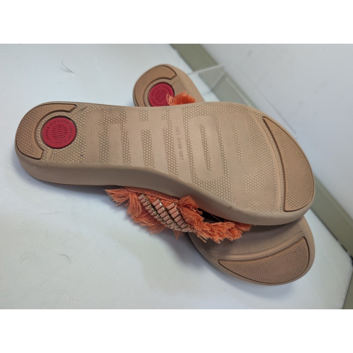 Fitflop Ava Crystalstone Fringy Sandal 7 Coral Lava Orthopedic Shoe Orig $60